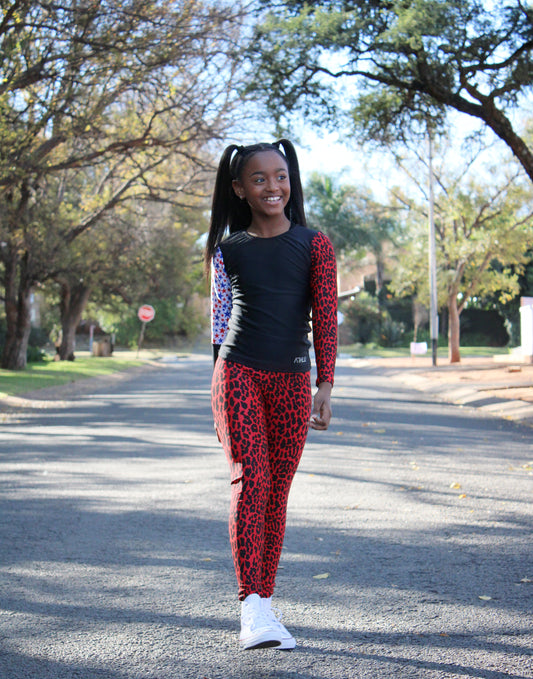 ATHLU Girls Long Sleeve Top - Mix&Match Red
