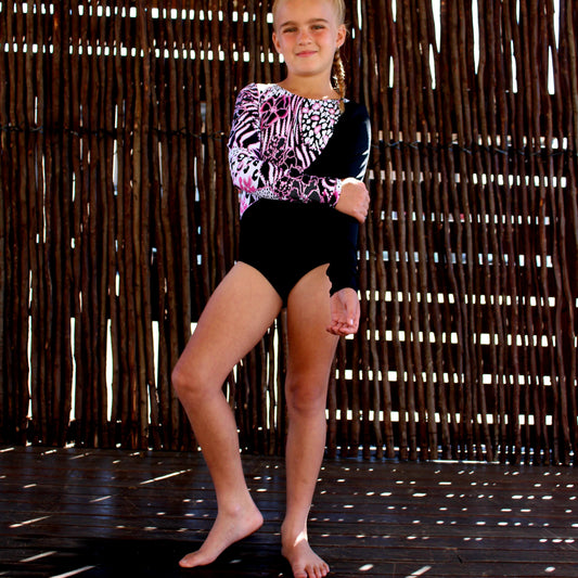 ATHLU Girls Long Sleeve Leotards - PinkAnimal