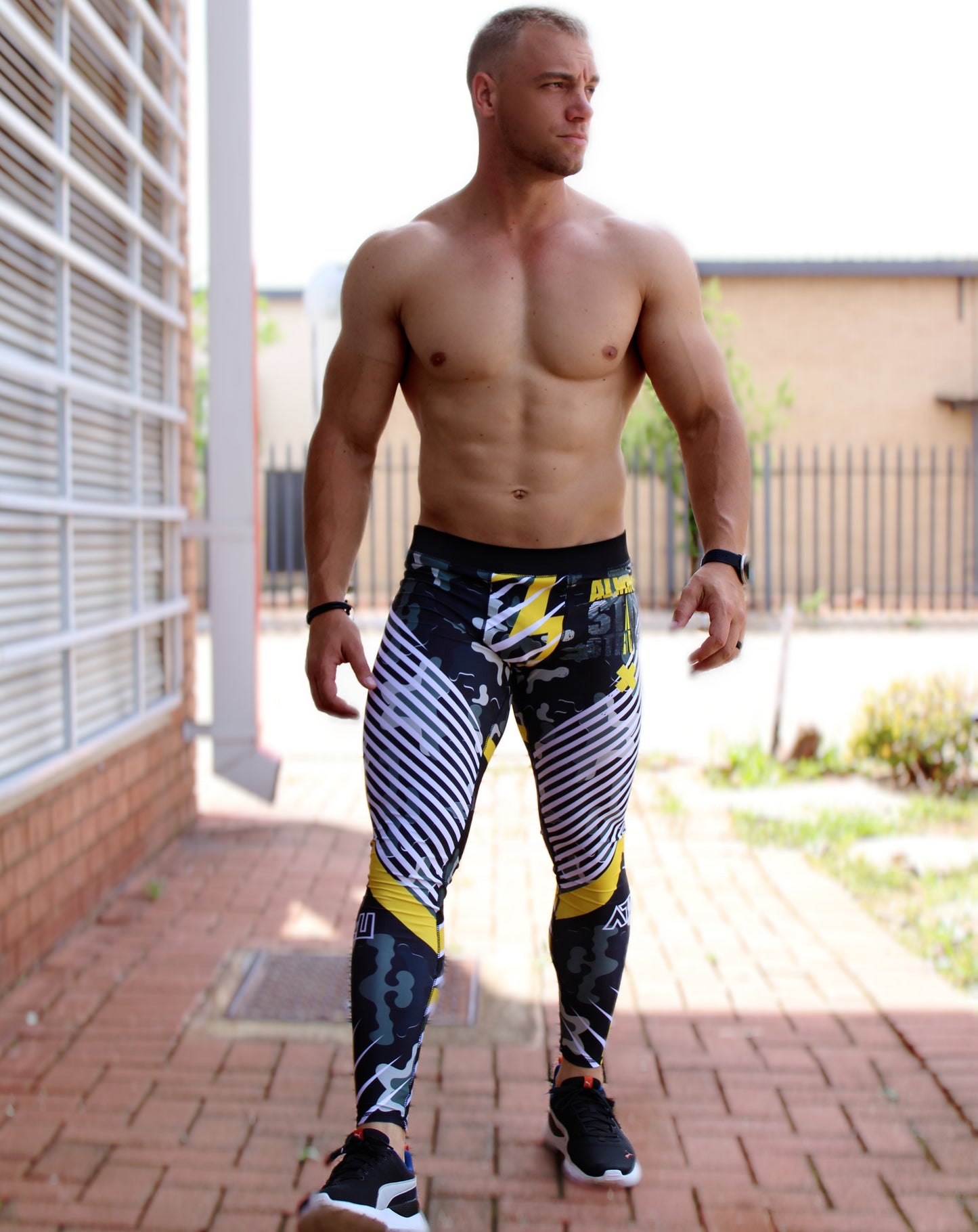 ATHLU Mens Long Printed Tights - Lightning