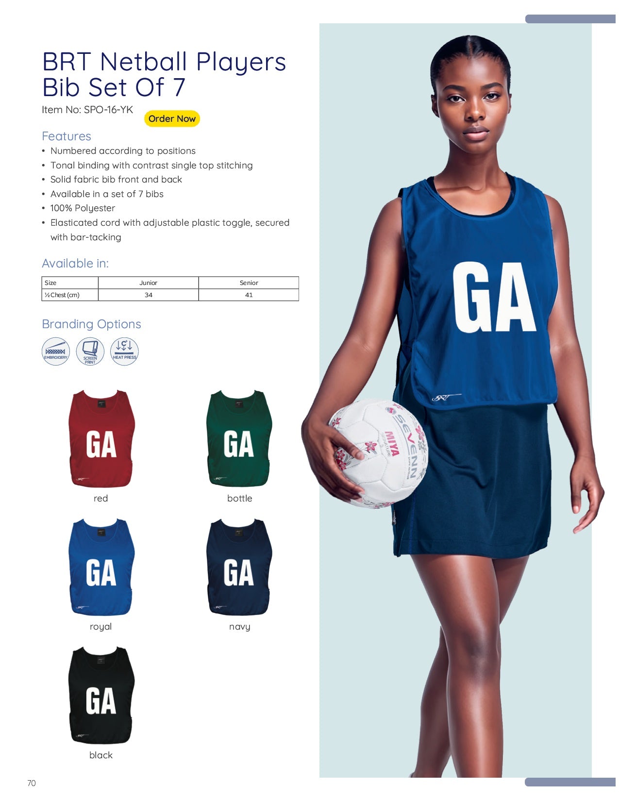 BRT Netball Players Bib - Set of 7 - Eng both sides