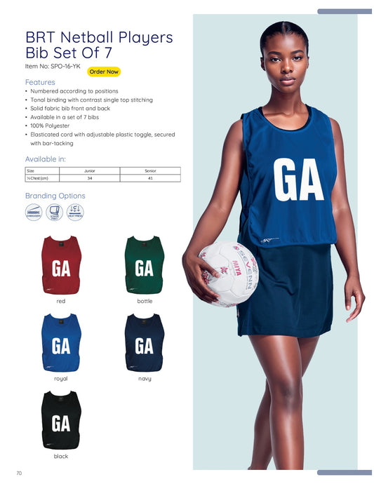 BRT Netball Players Bib - Set of 7 - Eng both sides