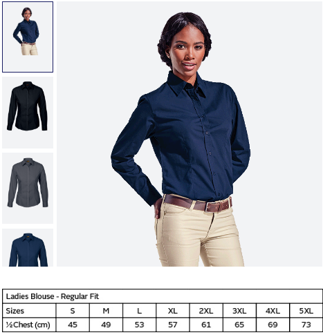 Basic Poly Cotton Blouse Long Sleeve Ladies