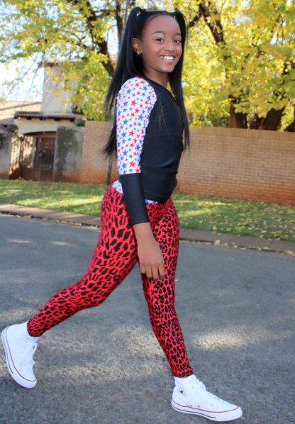 ATHLU Girls Long Tights - Mix&Match Red