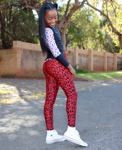 ATHLU Girls Long Tights - Mix&Match Red
