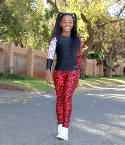 ATHLU Girls Long Tights - Mix&Match Red