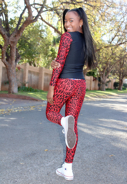 ATHLU Girls Long Tights - Mix&Match Red