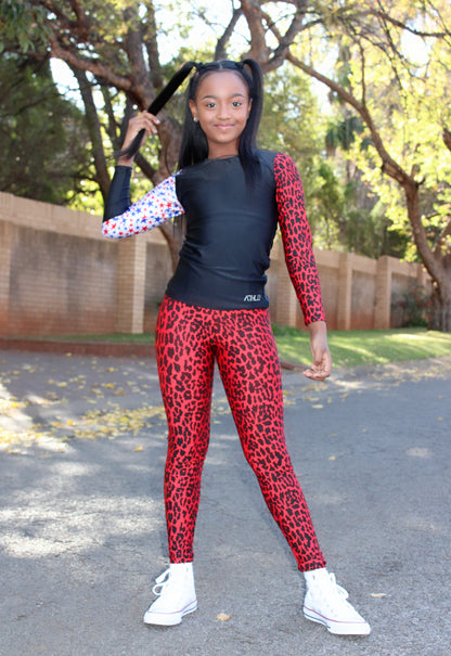 ATHLU Girls Long Tights - Mix&Match Red