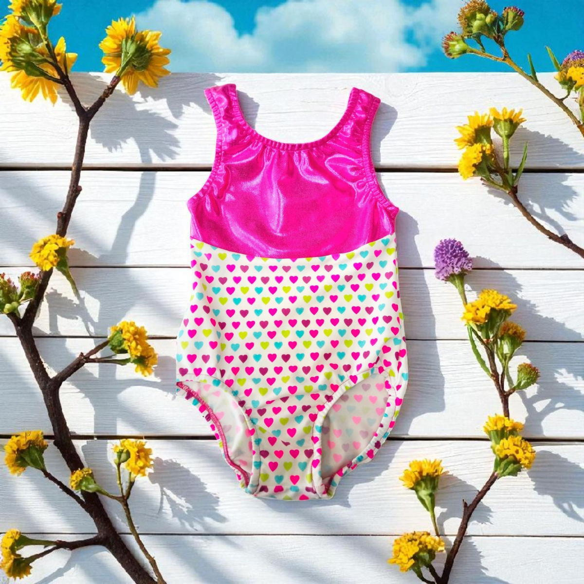 ATHLU Girls Sleeveless Leotards - Heart/Pink