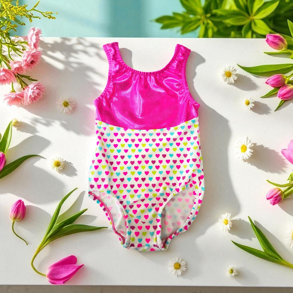 ATHLU Girls Sleeveless Leotards - Heart/Pink