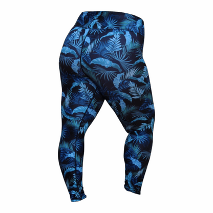 ATHLU Ladies High Waist Plus Size Printed Tights - Leaves