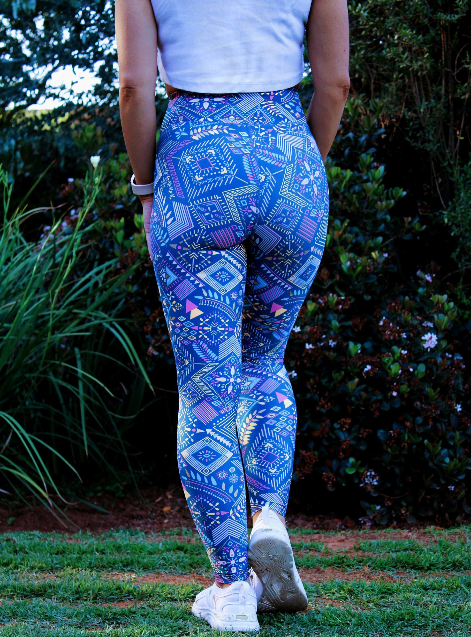 ATHLU Ladies High Waisted Long Printed Tights - Geo