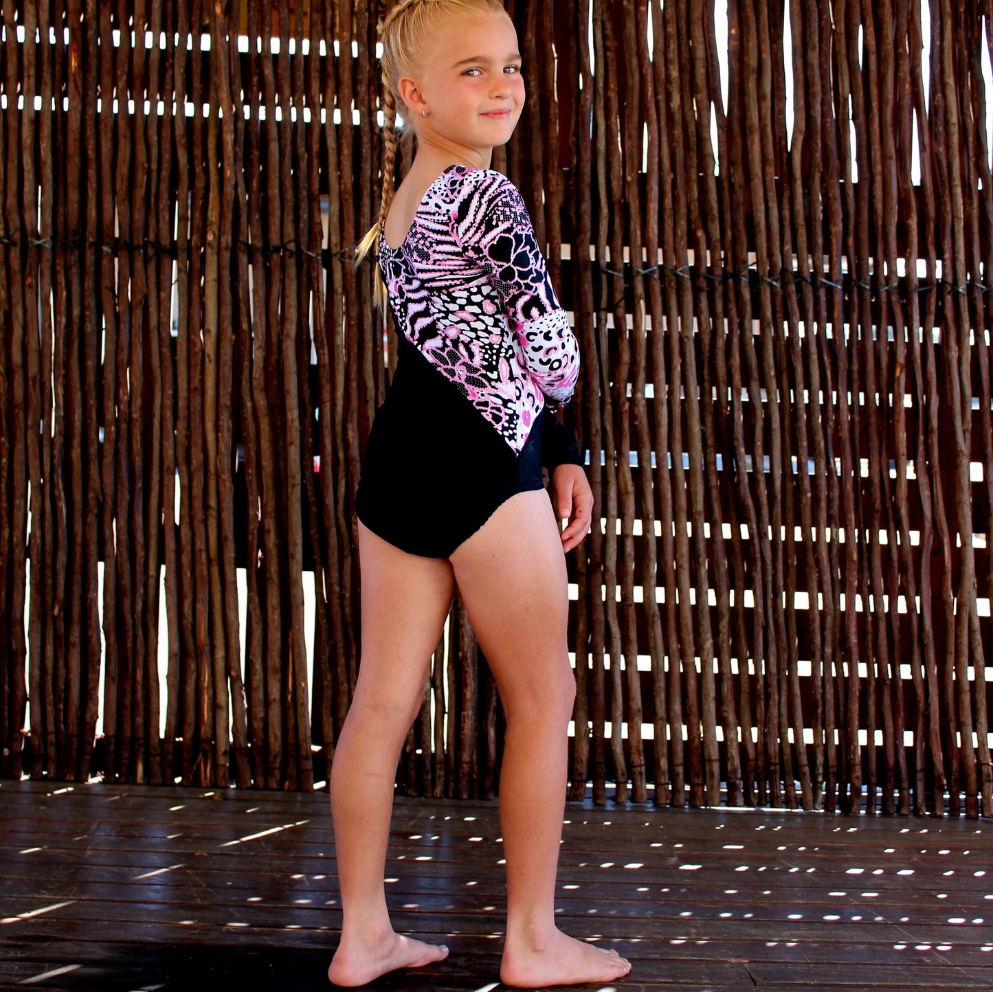 ATHLU Girls Long Sleeve Leotards - PinkAnimal