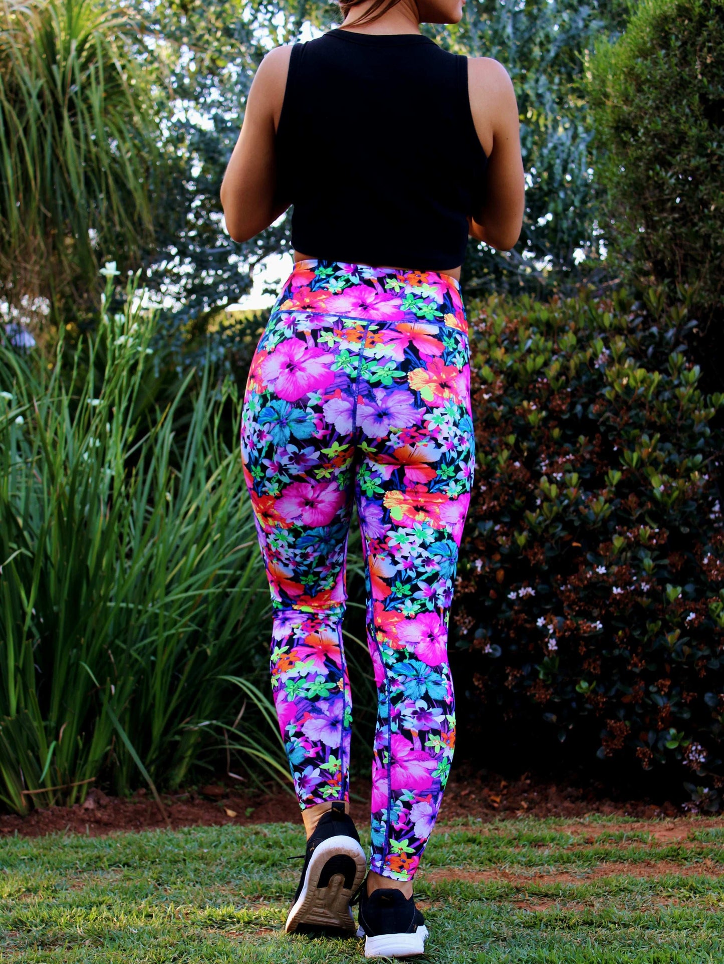 ATHLU Ladies High Waisted Long Printed Tights - Floral
