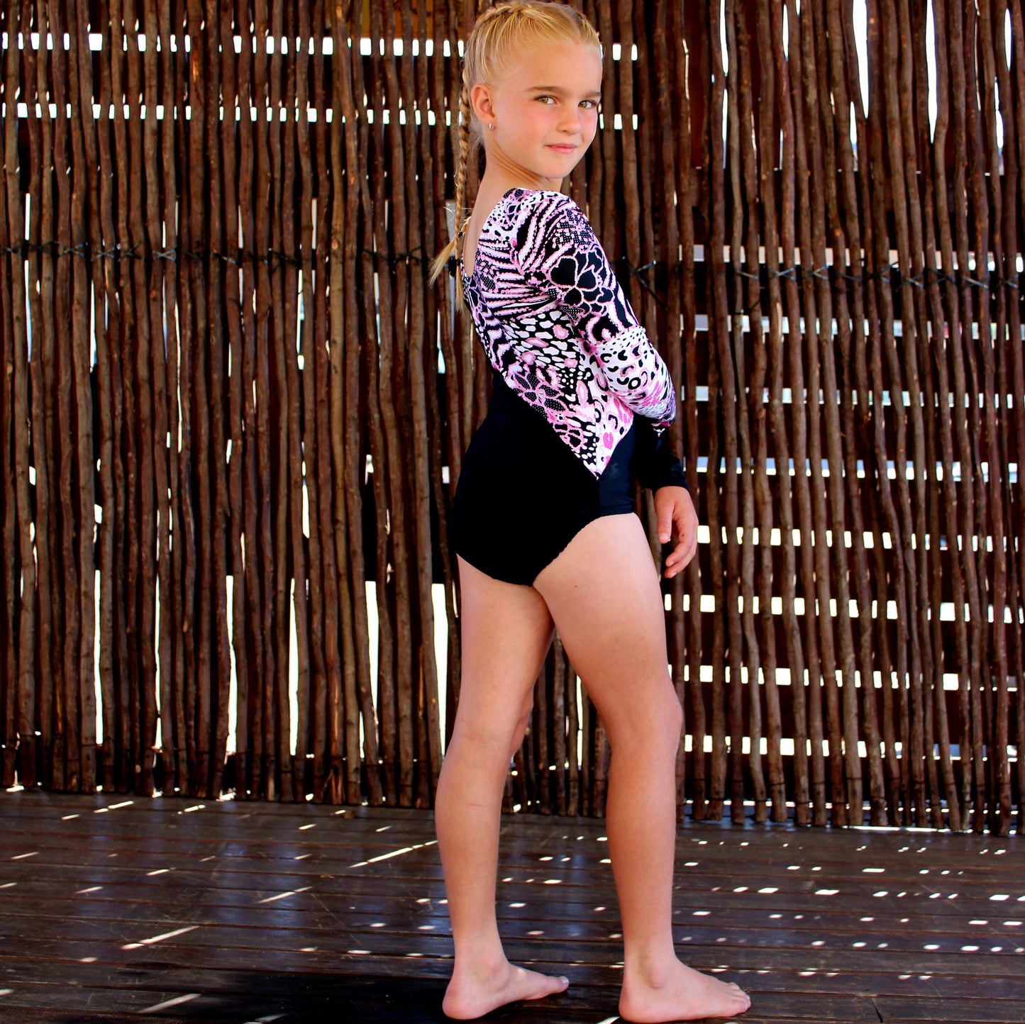 ATHLU Girls Long Sleeve Leotards - PinkAnimal