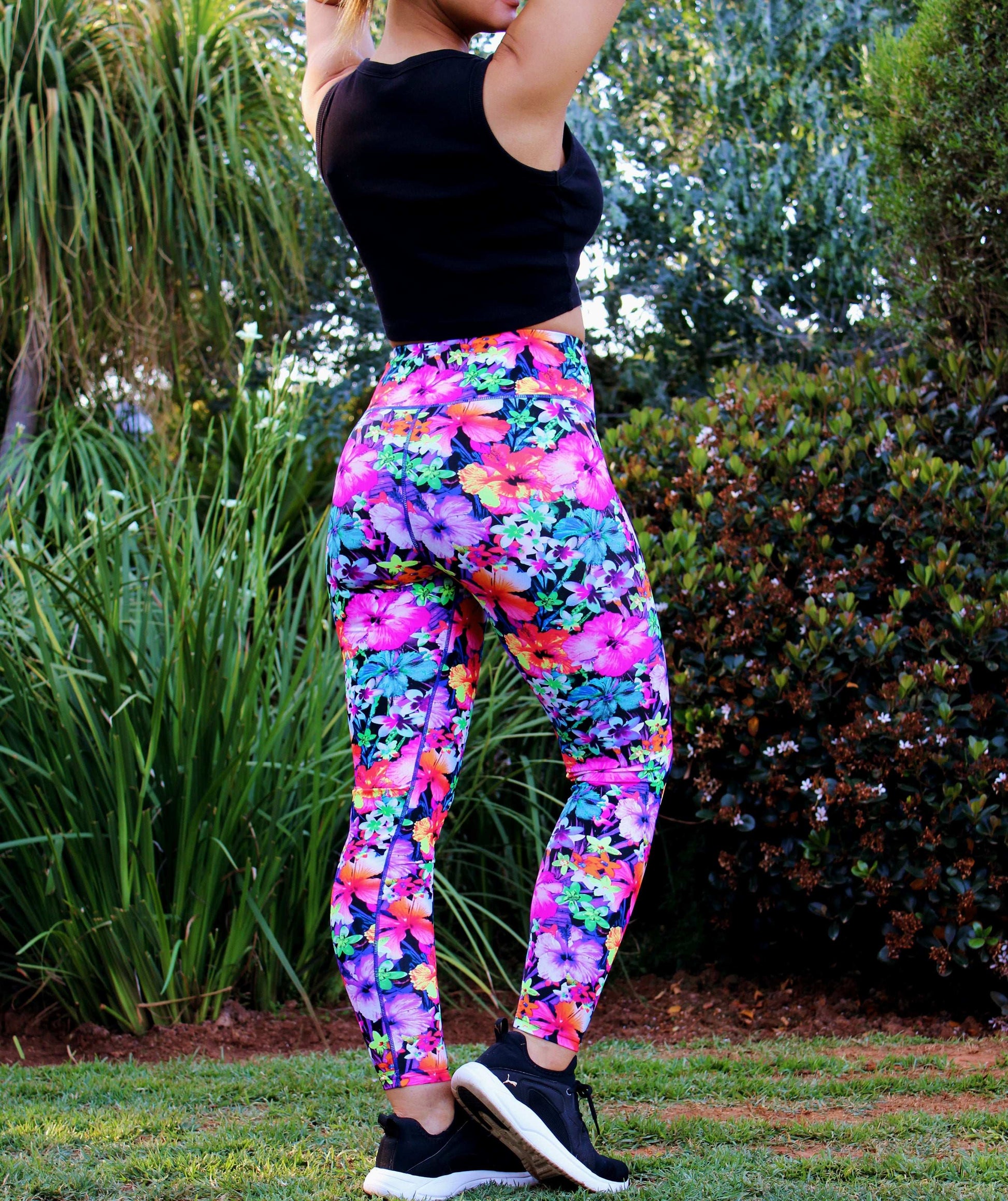 ATHLU Ladies High Waisted Long Printed Tights - Floral