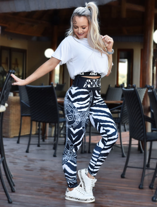 ATHLU Ladies Printed Long Tights - Zebra