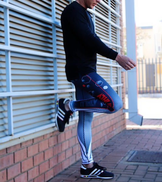 ATHLU Mens Printed Long Tights - Cyber