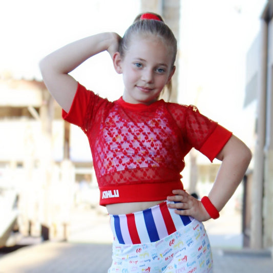 ATHLU Girls Cropped T - Red Mesh