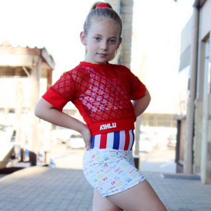 ATHLU Girls Cropped T - Red Mesh