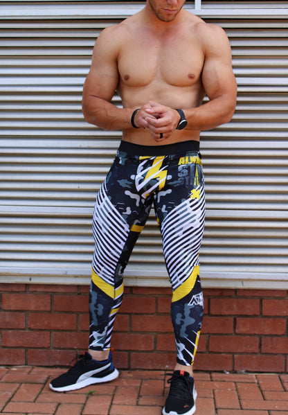 ATHLU Mens Long Printed Tights - Lightning
