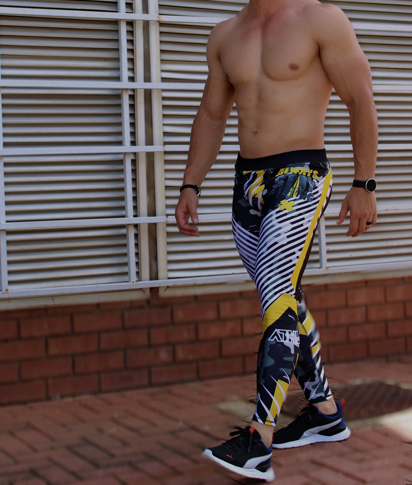 ATHLU Mens Long Printed Tights - Lightning