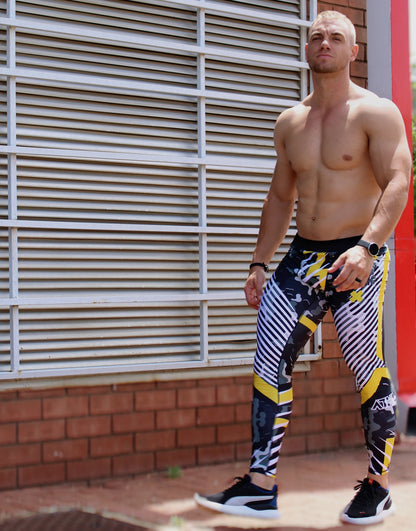 ATHLU Mens Long Printed Tights - Lightning